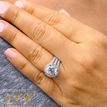 Load image into Gallery viewer, Beautiful 14k solid white gold round forever one moissanite and natural diamond engagement ring halo prong set triple shank 3.80ct
