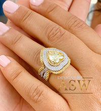 Load image into Gallery viewer, Heavy 14K Solid White And Yellow Gold Fancy Yellow Heart Shape And Round Cut Simulated Diamonds, Engagement Ring And Two Bands 3.50ctw
