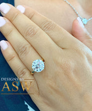 Load image into Gallery viewer, 14K Solid Yellow Gold Round Cut Moissanite Engagement Ring Deco, Bridal, Wedding, Anniversary, Four prong set, Solitaire 4.00ctw
