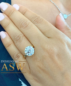 14K Solid Yellow Gold Round Cut Moissanite Engagement Ring Deco, Bridal, Wedding, Anniversary, Four prong set, Solitaire 4.00ctw