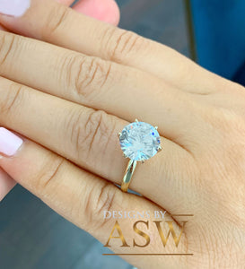 14K Solid Yellow Gold Round Cut Moissanite Engagement Ring Deco, Bridal, Wedding, Anniversary, Four prong set, Solitaire 4.00ctw