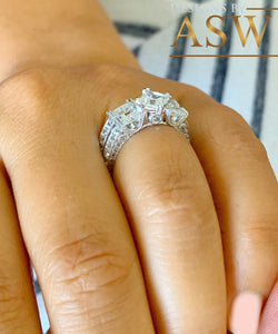 14k Solid White Gold Princess, Round, and Baguettes Cut Forever One Moissanite Engagement Ring And Band Wedding Bridal Set Deco 2.50ct
