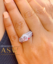 Load image into Gallery viewer, BIG 14K Solid And Heavy White Gold Round Cut Simulated Diamond Engagement Ring Bridal Set Wedding Set 3.50ctw by ASW
