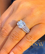 Load image into Gallery viewer, BIG 14K Solid And Heavy White Gold Round Cut Simulated Diamond Engagement Ring Bridal Set Wedding Set 3.50ctw by ASW
