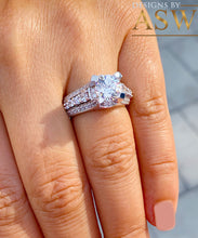 Load image into Gallery viewer, BIG 14K Solid And Heavy White Gold Round Cut Simulated Diamond Engagement Ring Bridal Set Wedding Set 3.50ctw by ASW
