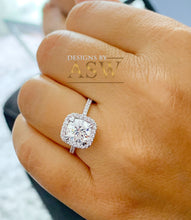 Load image into Gallery viewer, 14K Solid White Gold Cushion And Round Cut Simulated Diamond Engagement Ring Bridal Halo Propose 2.00
