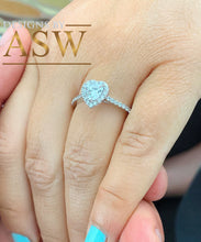 Load image into Gallery viewer, 14k Solid White Gold Heart Shape And Round Cut Simulated Diamond Engagement Ring, Bridal, Wedding, Anniversary, Prong Set 1.50ctw
