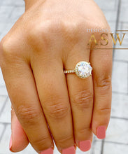 Load image into Gallery viewer, Large, Women&#39;s 14K Solid Yellow Gold Round Cut Forever One Moissanite and Natural Diamond Engagement Ring Halo Prong 3.30ct
