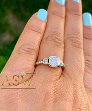 Load image into Gallery viewer, 14K Solid White Gold Asscher, Baguettes And Round Cut Simulated Diamond Engagement Ring Bezel Set Wedding Engagement 1.40ct
