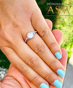 14K Solid White Gold Forever One Moissanite Asscher And Natural Diamonds Baguettes And Round Cut Engagement Ring Bezel Set Engagement 1.40ct