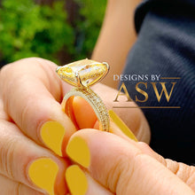 Load image into Gallery viewer, ELEGANT 14K Solid Yellow Gold Radiant Cut Fancy Yellow Simulated Diamond Engagement Ring And Band Prong Set round cut sides 5.00ctw

