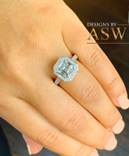 Load image into Gallery viewer, HUGE 14K White Solid Gold Asscher Cut Forever One Moissanite and Natural Round Cut Diamond Engagement Ring Bezel Set 4.05ctw
