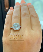 Load image into Gallery viewer, HUGE 14K White Solid Gold Asscher Cut Forever One Moissanite and Natural Round Cut Diamond Engagement Ring Bezel Set 4.05ctw

