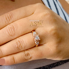 Load image into Gallery viewer, 14k solid rose gold round cut diamond engagement ring natural diamonds, three stone style bridal wedding anniversary promise propose 0.60ctw
