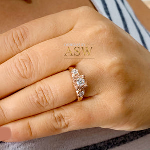 14k solid rose gold round cut diamond engagement ring natural diamonds, three stone style bridal wedding anniversary promise propose 0.60ctw