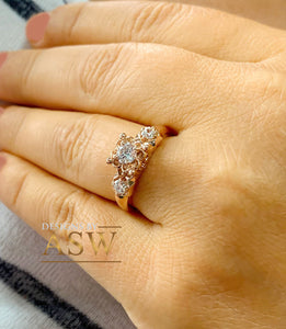 14k solid rose gold round cut diamond engagement ring natural diamonds, three stone style bridal wedding anniversary promise propose 0.60ctw