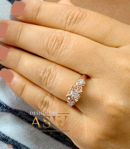 14k solid rose gold round cut diamond engagement ring natural diamonds, three stone style bridal wedding anniversary promise propose 0.60ctw