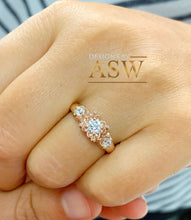 Load image into Gallery viewer, 14k solid rose gold round cut diamond engagement ring natural diamonds, three stone style bridal wedding anniversary promise propose 0.60ctw
