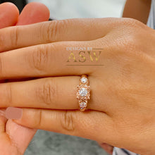 Load image into Gallery viewer, 14k solid rose gold round cut diamond engagement ring natural diamonds, three stone style bridal wedding anniversary promise propose 0.60ctw
