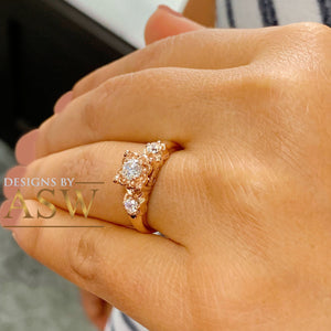 14k solid rose gold round cut diamond engagement ring natural diamonds, three stone style bridal wedding anniversary promise propose 0.60ctw