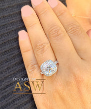 Load image into Gallery viewer, Beautiful 14K Solid Heavy White Gold Asscher Cut Simulated Diamond Engagement Ring Bezel Set Halo Wedding Anniversary Round Cut 4.00ct
