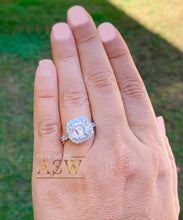 Load image into Gallery viewer, 14k Solid White Gold Asscher Cut moissanite and natural diamonds bezel set Engagement Ring wedding bridal Halo 4.00ctw
