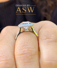 Load image into Gallery viewer, 14k Solid White Gold Asscher Cut moissanite and natural diamonds bezel set Engagement Ring wedding bridal Halo 4.00ctw
