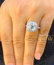 Load image into Gallery viewer, 14k Solid White Gold Asscher Cut moissanite and natural diamonds bezel set Engagement Ring wedding bridal Halo 4.00ctw
