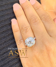 Load image into Gallery viewer, 14k Solid White Gold Asscher Cut moissanite and natural diamonds bezel set Engagement Ring wedding bridal Halo 4.00ctw
