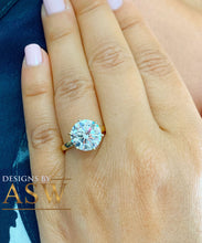 Load image into Gallery viewer, 14K Solid Yellow Gold Round Cut Moissanite Engagement Ring Deco, Bridal, Wedding, Anniversary, Four prong set, Solitaire 4.00ctw
