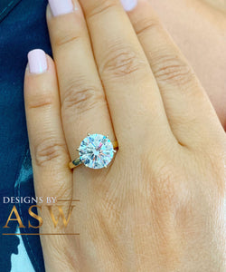 14K Solid Yellow Gold Round Cut Moissanite Engagement Ring Deco, Bridal, Wedding, Anniversary, Four prong set, Solitaire 4.00ctw