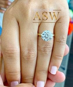 14K Solid Yellow Gold Round Cut Moissanite Engagement Ring Deco, Bridal, Wedding, Anniversary, Four prong set, Solitaire 4.00ctw