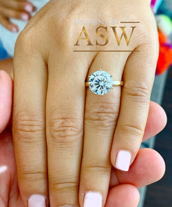 14K Solid Yellow Gold Round Cut Moissanite Engagement Ring Deco, Bridal, Wedding, Anniversary, Four prong set, Solitaire 4.00ctw