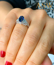 Load image into Gallery viewer, 14k Solid White Gold Oval Cut Natural Blue Sapphire And Natural Diamonds Engagement Ring Deco, Bridal, Wedding, Anniversary, Propose 2.10ctw
