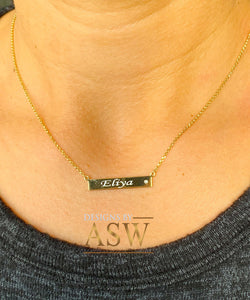 14K Solid White Or Yellow Or Rose Gold Multi Initials Bar Necklace, Custom Made, Beautiful and Dainty 0.03ct Round cut Natural Diamond