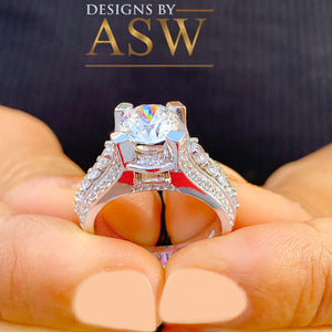 BIG 3.50 Carat 14k Solid White Gold Round Cut Moissanite and Natural Diamond Engagement Ring, Bridal, Wedding