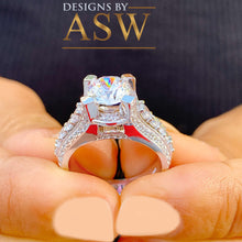 Load image into Gallery viewer, BIG 3.50 Carat 14k Solid White Gold Round Cut Forever One Moissanite and Natural Diamond Engagement Ring, Bridal, Wedding
