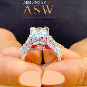 BIG 3.50 Carat 14k Solid White Gold Round Cut Forever One Moissanite and Natural Diamond Engagement Ring, Bridal, Wedding