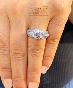 BIG 3.50 Carat 14k Solid White Gold Round Cut Forever One Moissanite and Natural Diamond Engagement Ring, Bridal, Wedding