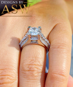 BIG 3.50 Carat 14k Solid White Gold Round Cut Forever One Moissanite and Natural Diamond Engagement Ring, Bridal, Wedding