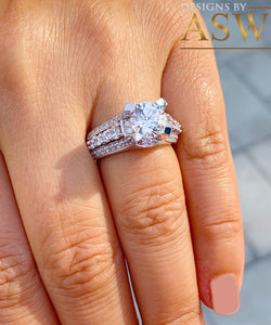 BIG 3.50 Carat 14k Solid White Gold Round Cut Forever One Moissanite and Natural Diamond Engagement Ring, Bridal, Wedding