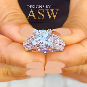 BIG 3.50 Carat 14k Solid White Gold Round Cut Forever One Moissanite and Natural Diamond Engagement Ring, Bridal, Wedding