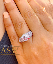 Load image into Gallery viewer, BIG 3.50 Carat 14k Solid White Gold Round Cut Moissanite and Natural Diamond Engagement Ring, Bridal, Wedding

