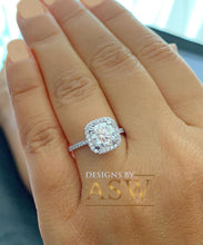 Load image into Gallery viewer, 14K Solid White Gold Cushion And Round Cut Simulated Diamond Engagement Ring Bridal Halo Propose 2.00
