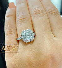 Load image into Gallery viewer, HUGE 14K White Solid Gold Asscher Cut Forever One Moissanite and Natural Round Cut Diamond Engagement Ring Bezel Set 4.05ctw
