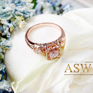 14k Solid Rose Gold Round Cut Forever One Moissanite and Diamond Engagement Ring, Bridal, Wedding, Natural Diamonds 0.73ctw