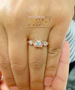14k Solid Rose Gold Round Cut Forever One Moissanite and Diamond Engagement Ring, Bridal, Wedding, Natural Diamonds 0.73ctw