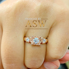 Load image into Gallery viewer, 14k solid rose gold round cut diamond engagement ring natural diamonds, three stone style bridal wedding anniversary promise propose 0.60ctw
