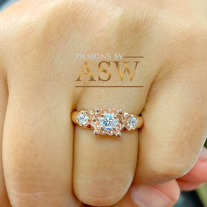 14k solid rose gold round cut diamond engagement ring natural diamonds, three stone style bridal wedding anniversary promise propose 0.60ctw