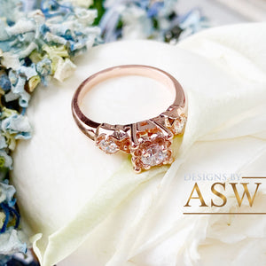 14k solid rose gold round cut diamond engagement ring natural diamonds, three stone style bridal wedding anniversary promise propose 0.60ctw